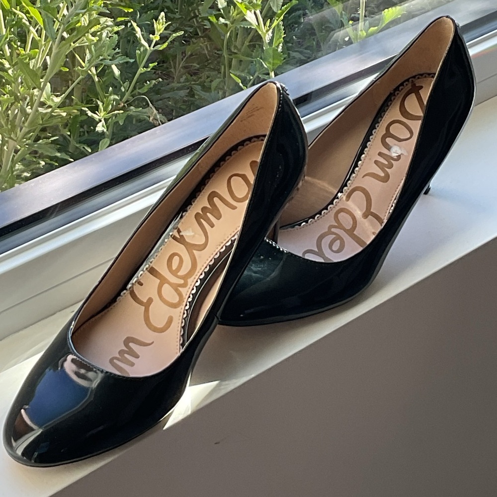 Sam Edelman  ELISE  Black Shiny Patent Shoes with 3 inch Heels